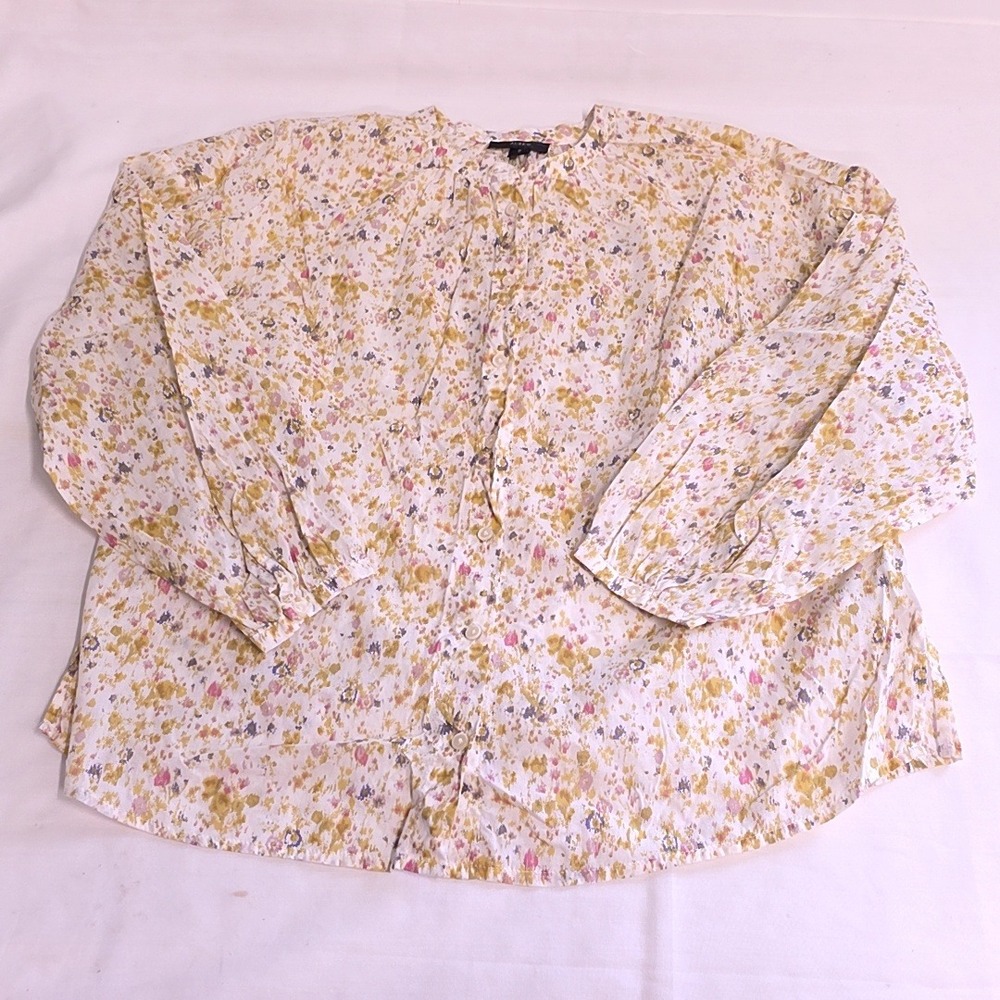 J.Crew Blouse Womens Small White Yellow Floral Cotton Button Front Top
